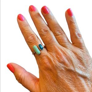 Retro Gold Toned Cuff Blue Stones Ring